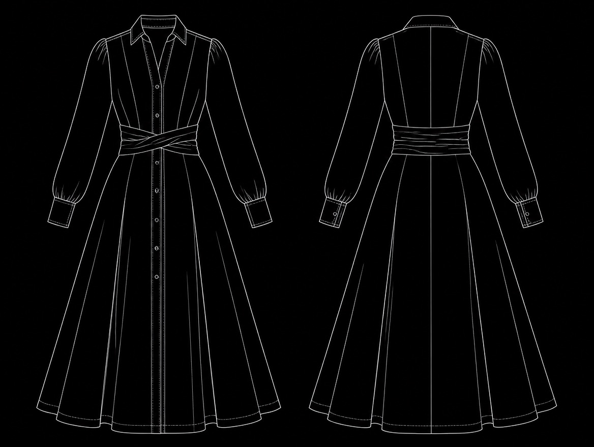 Technical flat drawing, front and back